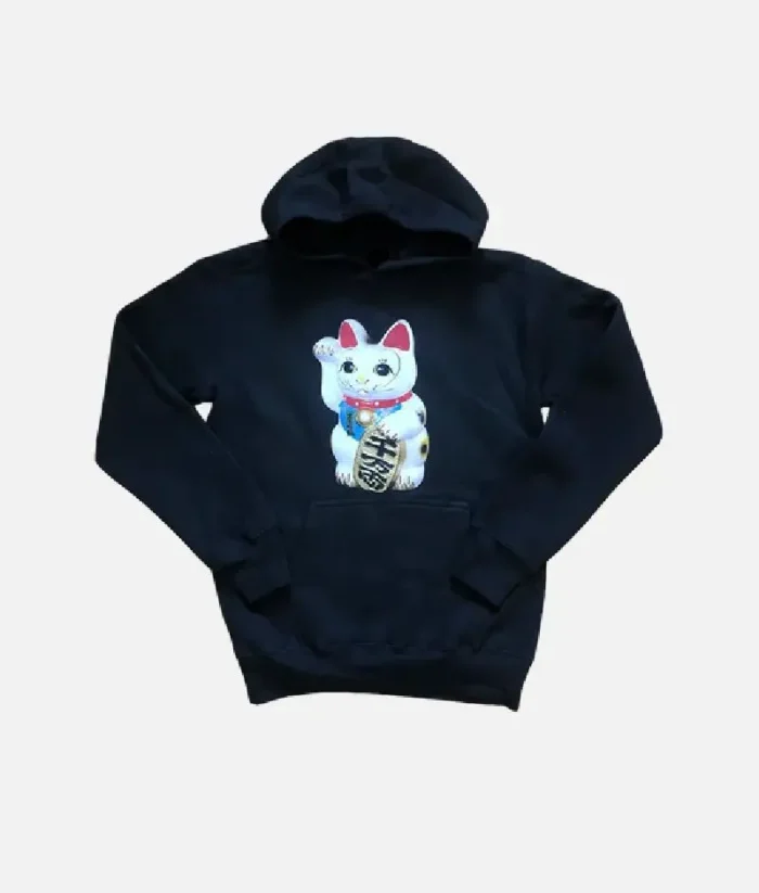 Adwysd Always Maneki Neko Black Hoodie